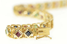 Load image into Gallery viewer, 14K Sapphire Ruby Emerald Princess Square Chain Necklace 7&quot; Yellow Gold