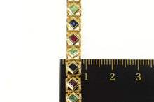 Load image into Gallery viewer, 14K Sapphire Ruby Emerald Princess Square Chain Necklace 7&quot; Yellow Gold