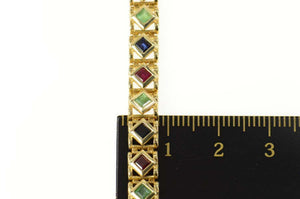 14K Sapphire Ruby Emerald Princess Square Chain Necklace 7" Yellow Gold