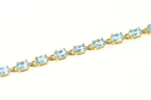10K Oval Blue Topaz Classic Statement Tennis Bracelet 7.75" Yellow Gold