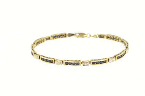 10K Natural Sapphire Diamond Accent Bar Link Bracelet 7" Yellow Gold