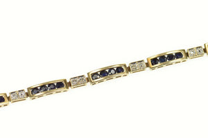 10K Natural Sapphire Diamond Accent Bar Link Bracelet 7" Yellow Gold