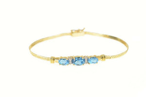 14K Blue Topaz Diamond Herringbone Tennis Bracelet 6" Yellow Gold