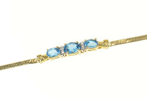 14K Blue Topaz Diamond Herringbone Tennis Bracelet 6" Yellow Gold