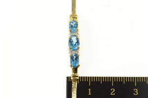 14K Blue Topaz Diamond Herringbone Tennis Bracelet 6" Yellow Gold