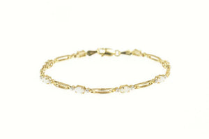 10K Natural Opal Diamond Accent Bar Link Bracelet 6.75" Yellow Gold
