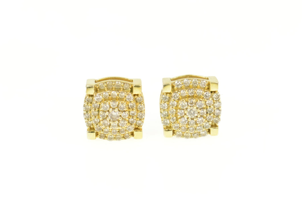 10K 1.12 Ctw Squared Diamond Cluster Stud Earrings Yellow Gold