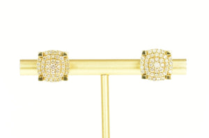 10K 1.12 Ctw Squared Diamond Cluster Stud Earrings Yellow Gold