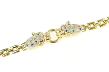 Load image into Gallery viewer, 14K 0.78 Ctw Pave Ruby Diamond Sapphire Leopard Bracelet 6.25&quot; Yellow Gold