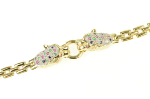 14K 0.78 Ctw Pave Ruby Diamond Sapphire Leopard Bracelet 6.25" Yellow Gold