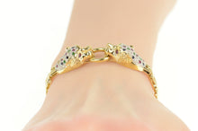 Load image into Gallery viewer, 14K 0.78 Ctw Pave Ruby Diamond Sapphire Leopard Bracelet 6.25&quot; Yellow Gold