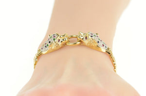 14K 0.78 Ctw Pave Ruby Diamond Sapphire Leopard Bracelet 6.25" Yellow Gold