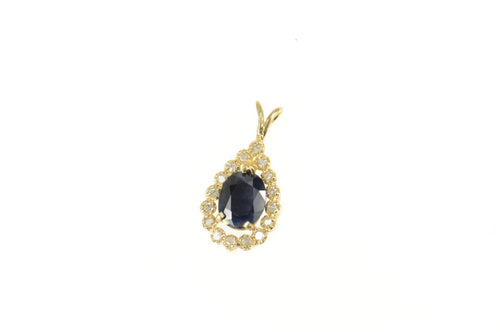 14K 1.76 Ctw Pear Sapphire Diamond Halo Pendant Yellow Gold