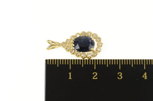 14K 1.76 Ctw Pear Sapphire Diamond Halo Pendant Yellow Gold