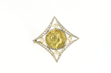 Load image into Gallery viewer, 18K Art Nouveau Lady Rose Diamond Frame Pearl Pin/Brooch Yellow Gold