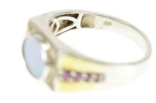 Load image into Gallery viewer, Sterling Silver Squared Syn. Black Opal Syn. Ruby Men&#39;s Ring Size 14.25