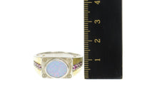 Load image into Gallery viewer, Sterling Silver Squared Syn. Black Opal Syn. Ruby Men&#39;s Ring Size 14.25