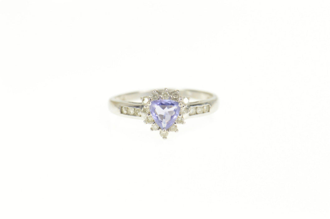 14K Trillion Tanzanite Diamond Halo Engagement Ring Size 5.5 White Gold