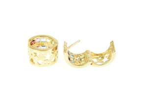 10K Princess Amethyst Garnet Citrine Huggies Hoop Earrings Yellow Gold