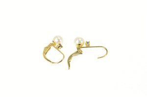 14K Pearl Sapphire Accent Classic Lever Back Earrings Yellow Gold