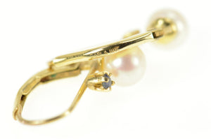 14K Pearl Sapphire Accent Classic Lever Back Earrings Yellow Gold