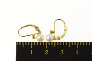 14K Pearl Sapphire Accent Classic Lever Back Earrings Yellow Gold