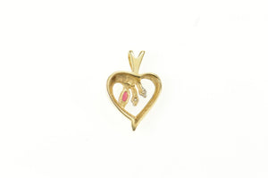 14K Ruby Diamond Accent Classic Heart Love Pendant Yellow Gold