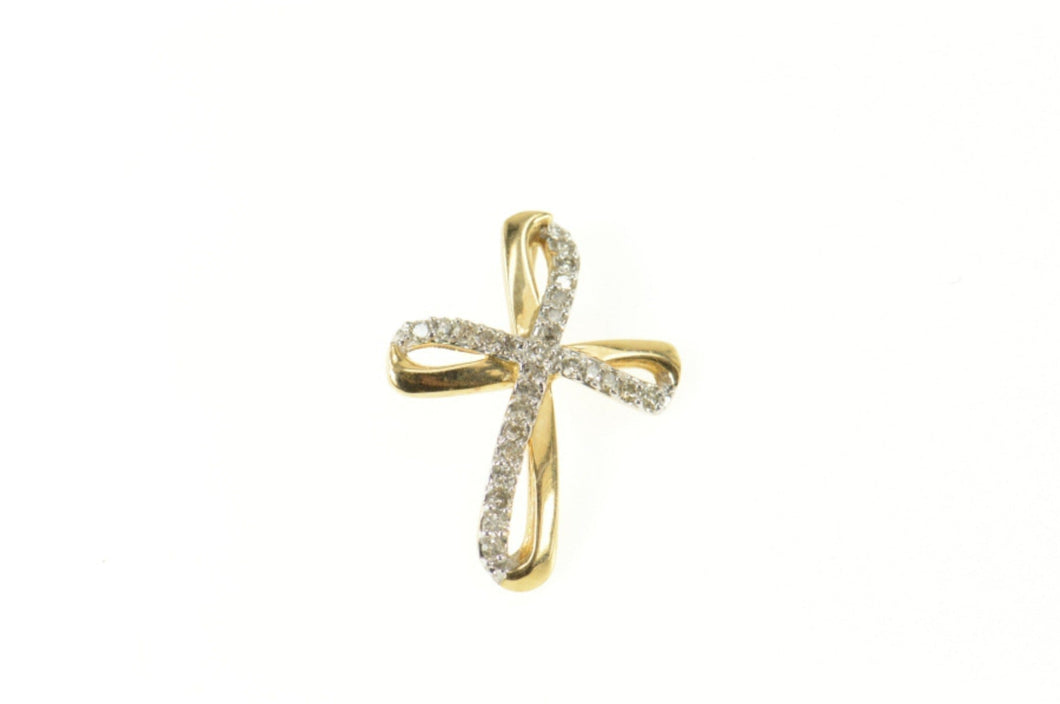 10K Classic Diamond Loop Cross Christian Faith Pendant Yellow Gold