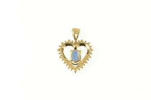 14K Natural Sapphire Diamond Halo Heart Love Pendant Yellow Gold