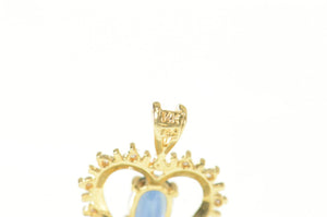 14K Natural Sapphire Diamond Halo Heart Love Pendant Yellow Gold