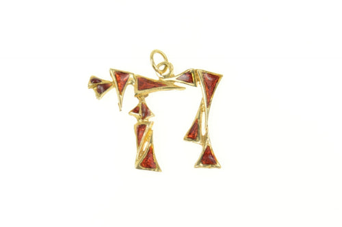 14K Enamel Chai Hebrew Jewish Faith Symbol Pendant Yellow Gold