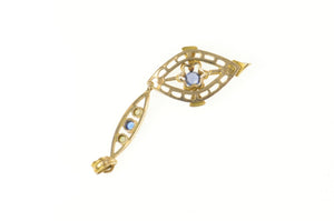 10K Victorian Seed Pearl Sim. Sapphire Drop Pendant Yellow Gold