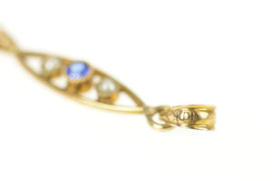 10K Victorian Seed Pearl Sim. Sapphire Drop Pendant Yellow Gold