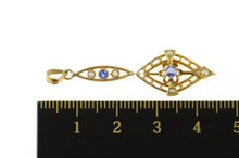 Load image into Gallery viewer, 10K Victorian Seed Pearl Sim. Sapphire Drop Pendant Yellow Gold