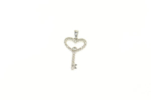 14K Diamond Heart Skeleton Key Promise Symbol Pendant White Gold