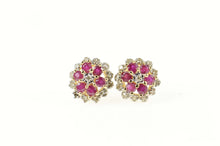 Load image into Gallery viewer, 14K 0.73 Ctw Ruby Diamond Flower Halo Stud Earrings Yellow Gold