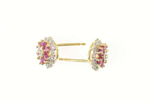 Load image into Gallery viewer, 14K 0.73 Ctw Ruby Diamond Flower Halo Stud Earrings Yellow Gold