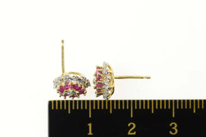 14K 0.73 Ctw Ruby Diamond Flower Halo Stud Earrings Yellow Gold