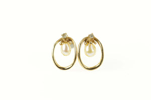 14K Pearl Oval Curved Simple Statement Stud Earrings Yellow Gold