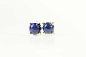 14K Retro Classic Syn. Blue Star Sapphire Stud Earrings White Gold