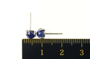 14K Retro Classic Syn. Blue Star Sapphire Stud Earrings White Gold