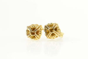 10K Ornate Filigree Ball Round Sphere Stud Earrings Yellow Gold