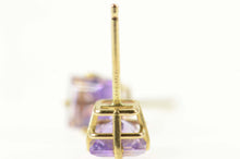 Load image into Gallery viewer, 14K Square Princess Amethyst Solitaire Stud Earrings Yellow Gold