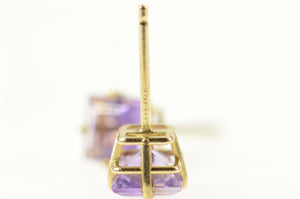 14K Square Princess Amethyst Solitaire Stud Earrings Yellow Gold