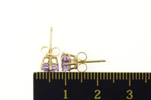 Load image into Gallery viewer, 14K Square Princess Amethyst Solitaire Stud Earrings Yellow Gold