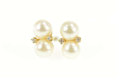 14K Pearl Diamond Accent Classic Statement Stud Earrings Yellow Gold