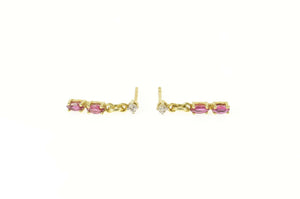 14K Oval Natural Ruby Dangle Diamond Accent Earrings Yellow Gold