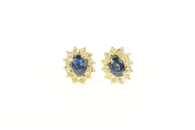 Load image into Gallery viewer, 14K Oval Sapphire Diamond Halo Classic Stud Earrings Yellow Gold