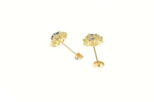 Load image into Gallery viewer, 14K Oval Sapphire Diamond Halo Classic Stud Earrings Yellow Gold