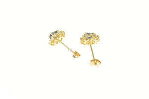 14K Oval Sapphire Diamond Halo Classic Stud Earrings Yellow Gold